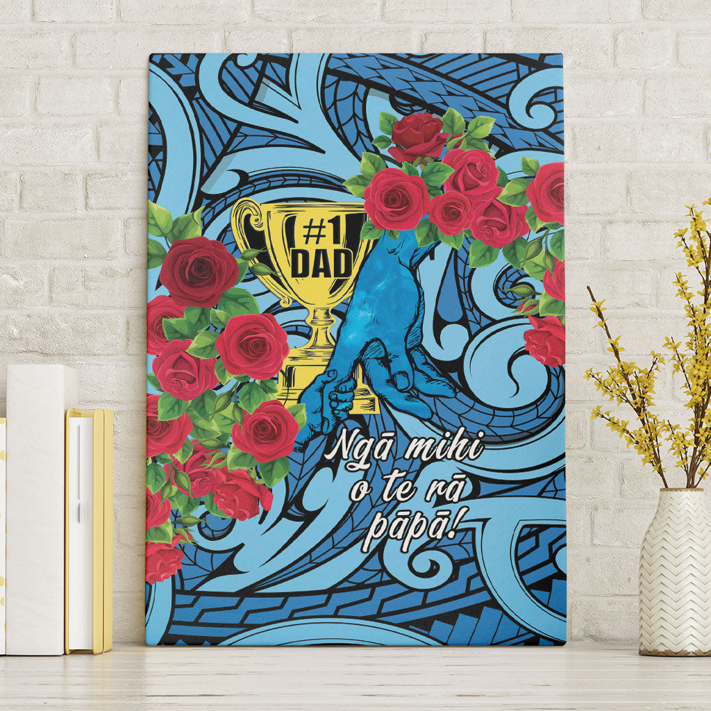 New Zealand Father's Day Canvas Wall Art Best Dad Trophy Red Rose Maori Pattern LT22 Without Frame Blue - Polynesian Pride