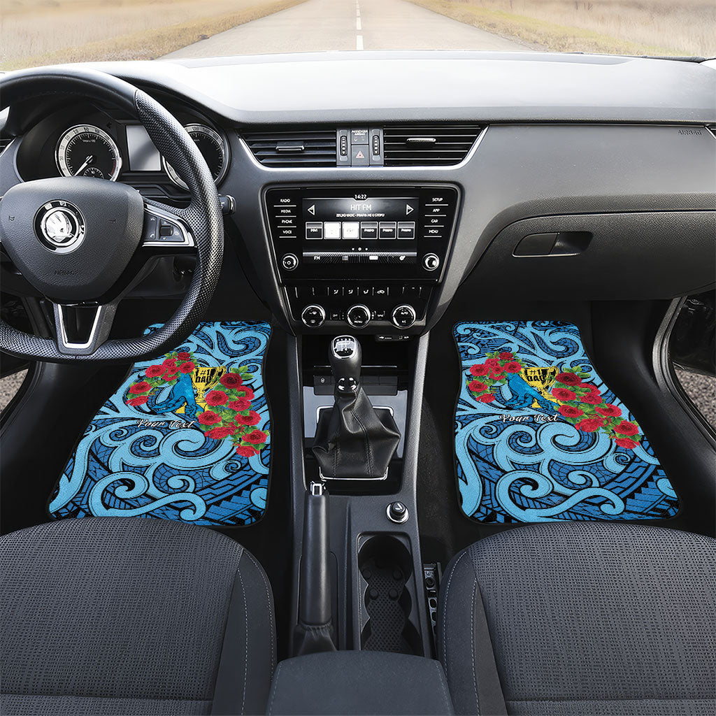 Personalised New Zealand Father's Day Car Mats Best Dad Trophy Red Rose Maori Pattern LT22 Set 2pcs - Front Blue - Polynesian Pride