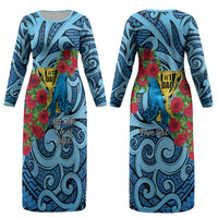 Personalised New Zealand Father's Day Couples Matching Long Sleeve Bodycon Dress and Hawaiian Shirt Best Dad Trophy Red Rose Maori Pattern LT22 - Polynesian Pride