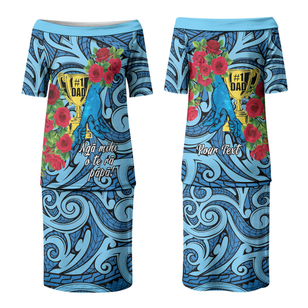Personalised New Zealand Father's Day Couples Matching Puletasi and Hawaiian Shirt Best Dad Trophy Red Rose Maori Pattern LT22 - Polynesian Pride