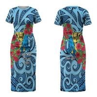 Personalised New Zealand Father's Day Couples Matching Short Sleeve Bodycon Dress and Hawaiian Shirt Best Dad Trophy Red Rose Maori Pattern LT22 - Polynesian Pride
