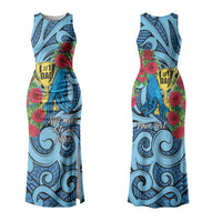 Personalised New Zealand Father's Day Couples Matching Tank Maxi Dress and Long Sleeve Button Shirt Best Dad Trophy Red Rose Maori Pattern LT22 - Polynesian Pride
