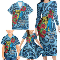 Personalised New Zealand Father's Day Family Matching Long Sleeve Bodycon Dress and Hawaiian Shirt Best Dad Trophy Red Rose Maori Pattern LT22 - Polynesian Pride