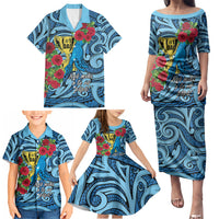 Personalised New Zealand Father's Day Family Matching Puletasi and Hawaiian Shirt Best Dad Trophy Red Rose Maori Pattern LT22 - Polynesian Pride