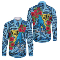 Personalised New Zealand Father's Day Family Matching Puletasi and Hawaiian Shirt Best Dad Trophy Red Rose Maori Pattern LT22 Dad's Shirt - Long Sleeve Blue - Polynesian Pride