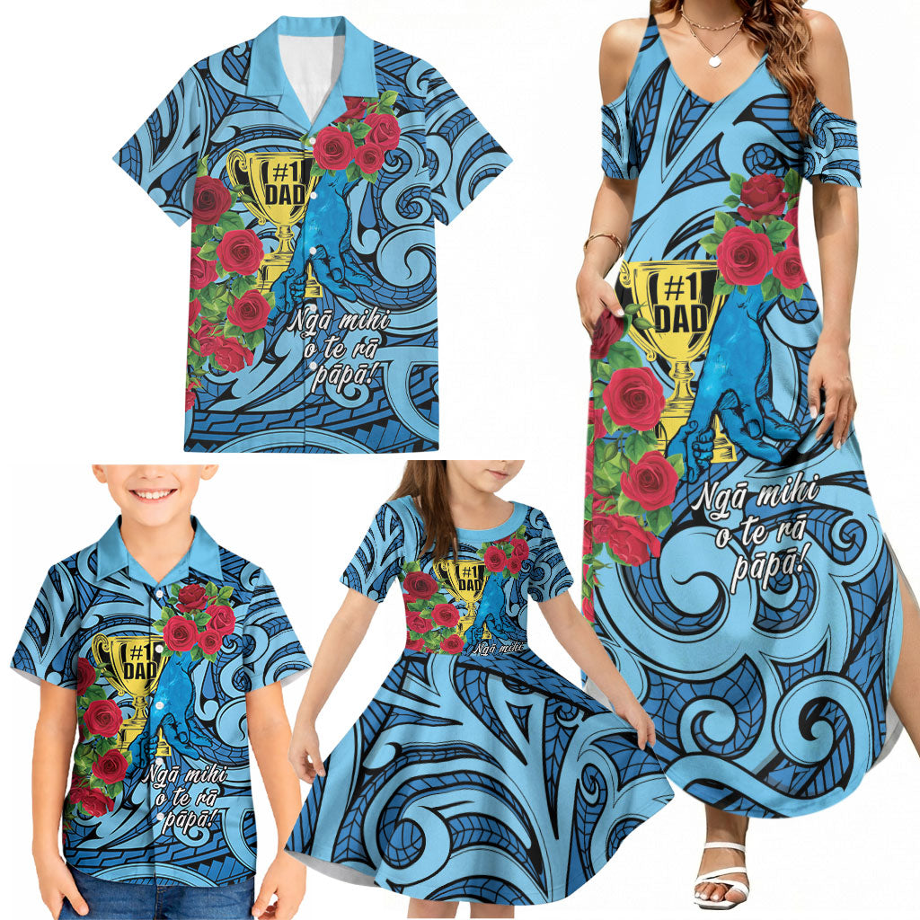 Personalised New Zealand Father's Day Family Matching Summer Maxi Dress and Hawaiian Shirt Best Dad Trophy Red Rose Maori Pattern LT22 - Polynesian Pride