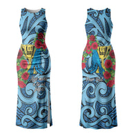 Personalised New Zealand Father's Day Family Matching Tank Maxi Dress and Hawaiian Shirt Best Dad Trophy Red Rose Maori Pattern LT22 Mom's Dress Blue - Polynesian Pride