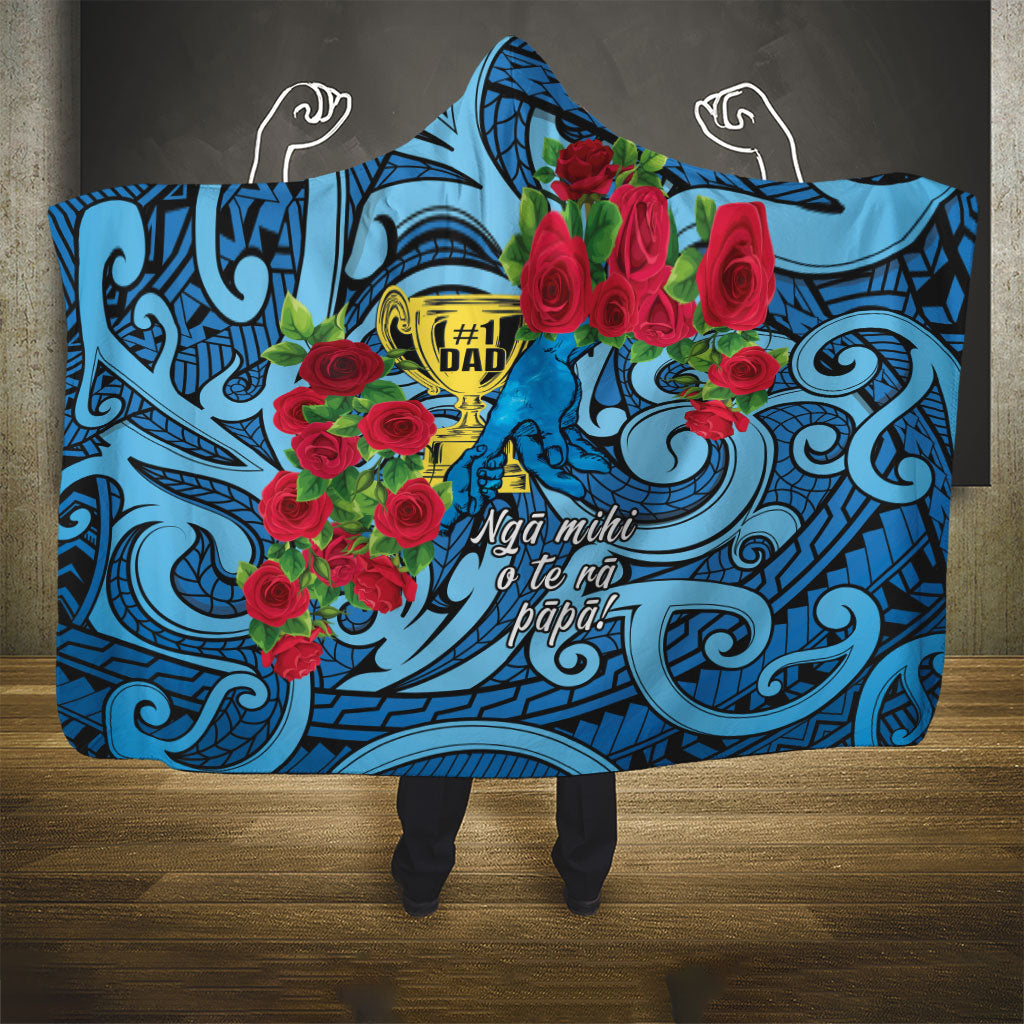 New Zealand Father's Day Hooded Blanket Best Dad Trophy Red Rose Maori Pattern LT22 - Polynesian Pride