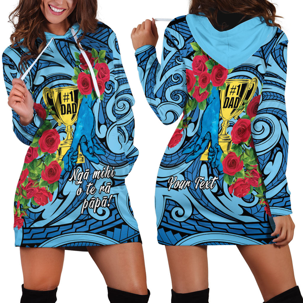 Personalised New Zealand Father's Day Hoodie Dress Best Dad Trophy Red Rose Maori Pattern LT22 - Polynesian Pride