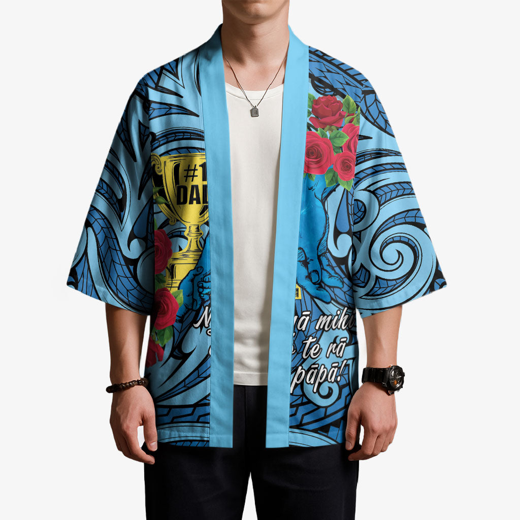 Personalised New Zealand Father's Day Kimono Best Dad Trophy Red Rose Maori Pattern LT22 - Polynesian Pride
