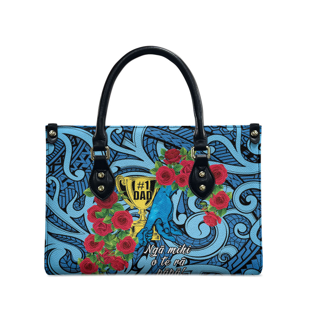 New Zealand Father's Day Leather Bag Best Dad Trophy Red Rose Maori Pattern LT22 - Polynesian Pride