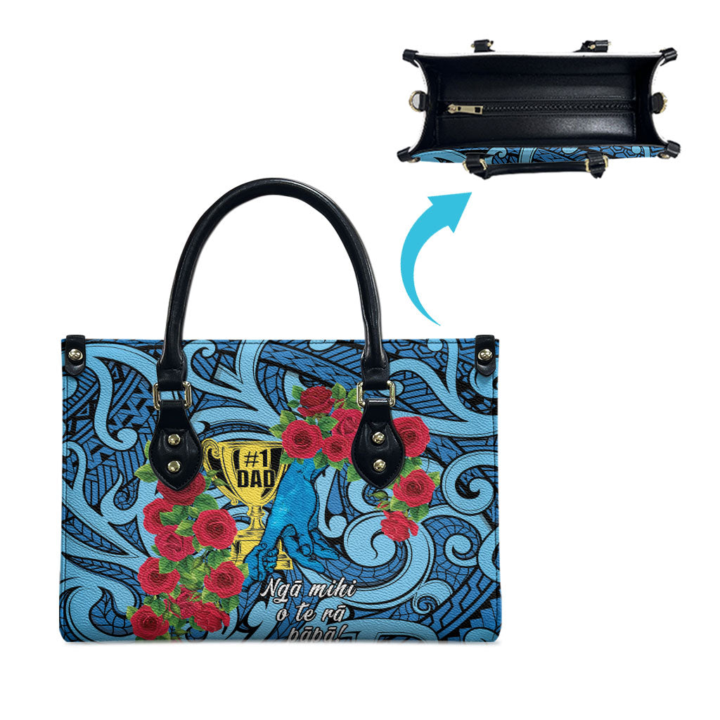 New Zealand Father's Day Leather Bag Best Dad Trophy Red Rose Maori Pattern LT22 - Polynesian Pride