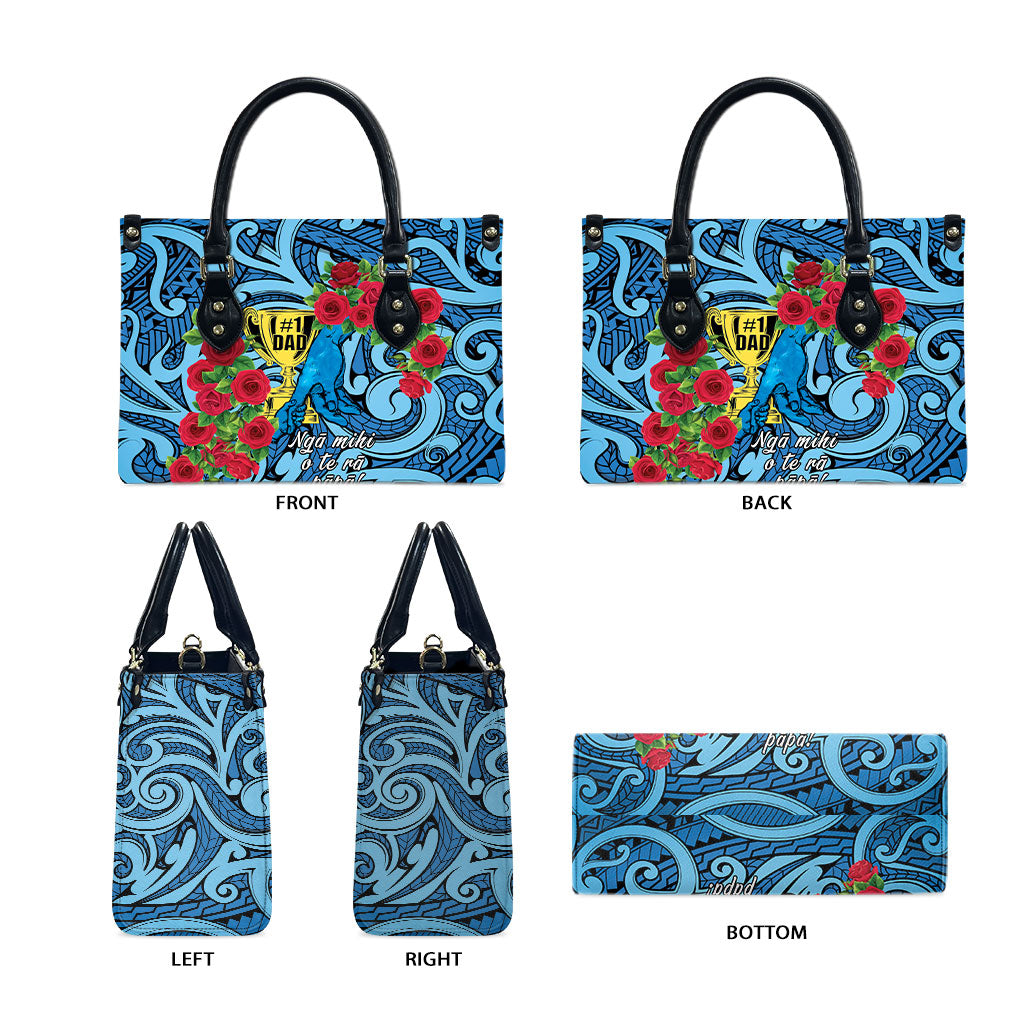 New Zealand Father's Day Leather Bag Best Dad Trophy Red Rose Maori Pattern LT22 - Polynesian Pride