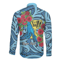 Personalised New Zealand Father's Day Long Sleeve Button Shirt Best Dad Trophy Red Rose Maori Pattern LT22 - Polynesian Pride