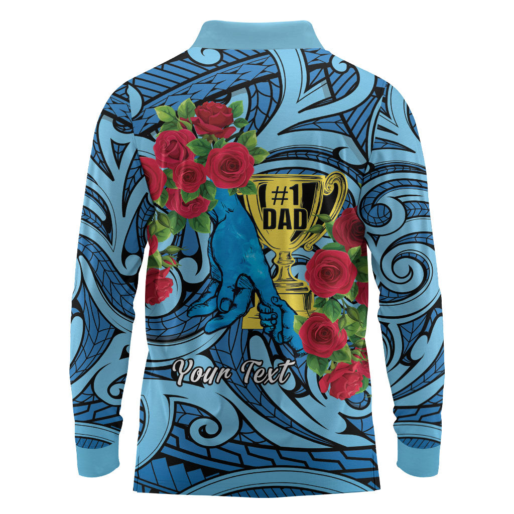 Personalised New Zealand Father's Day Long Sleeve Polo Shirt Best Dad Trophy Red Rose Maori Pattern LT22 - Polynesian Pride