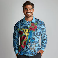 Personalised New Zealand Father's Day Long Sleeve Polo Shirt Best Dad Trophy Red Rose Maori Pattern LT22 - Polynesian Pride