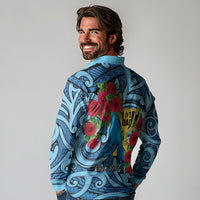 Personalised New Zealand Father's Day Long Sleeve Polo Shirt Best Dad Trophy Red Rose Maori Pattern LT22 - Polynesian Pride