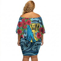Personalised New Zealand Father's Day Off Shoulder Short Dress Best Dad Trophy Red Rose Maori Pattern LT22 - Polynesian Pride