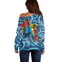 Personalised New Zealand Father's Day Off Shoulder Sweater Best Dad Trophy Red Rose Maori Pattern LT22 - Polynesian Pride