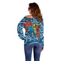 Personalised New Zealand Father's Day Off Shoulder Sweater Best Dad Trophy Red Rose Maori Pattern LT22 - Polynesian Pride
