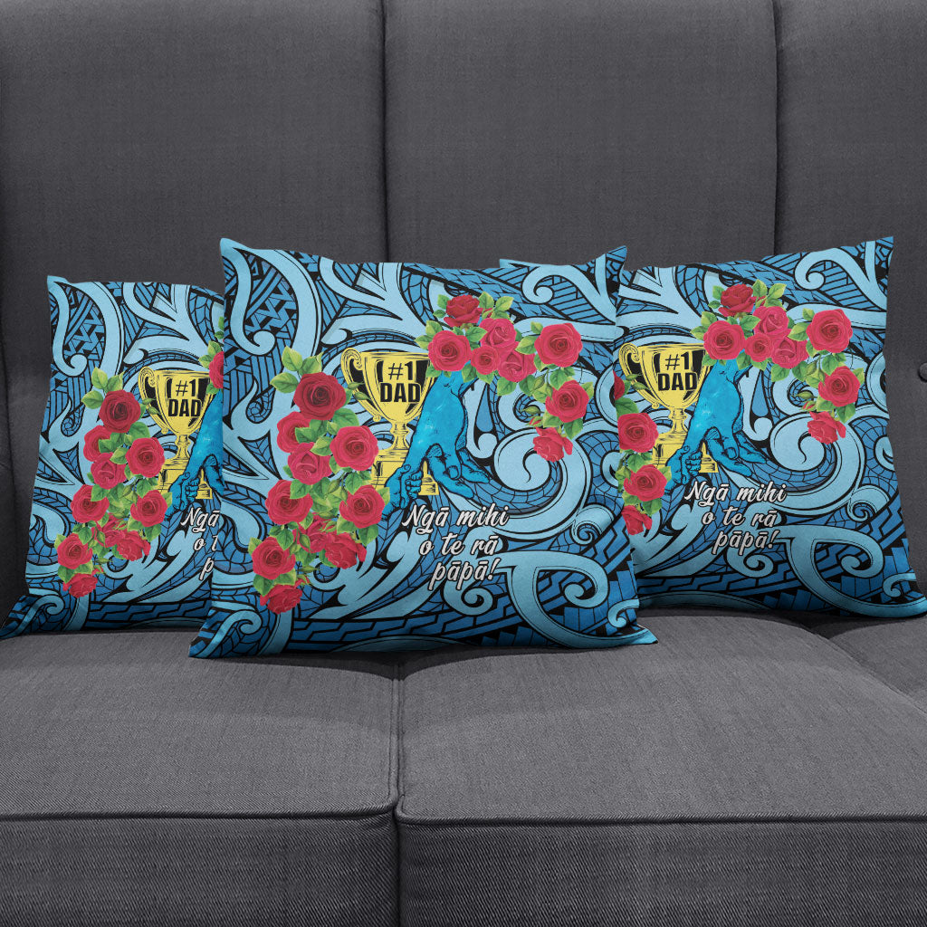 New Zealand Father's Day Pillow Cover Best Dad Trophy Red Rose Maori Pattern LT22 - Polynesian Pride