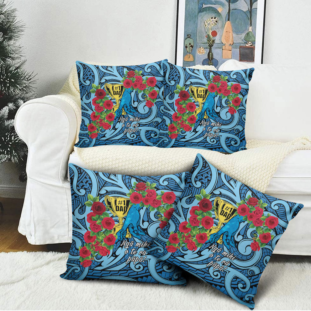 New Zealand Father's Day Pillow Cover Best Dad Trophy Red Rose Maori Pattern LT22 - Polynesian Pride