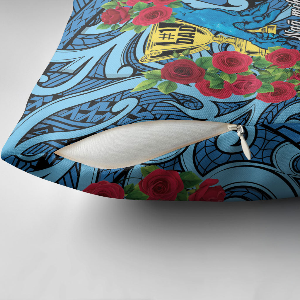 New Zealand Father's Day Pillow Cover Best Dad Trophy Red Rose Maori Pattern LT22 - Polynesian Pride