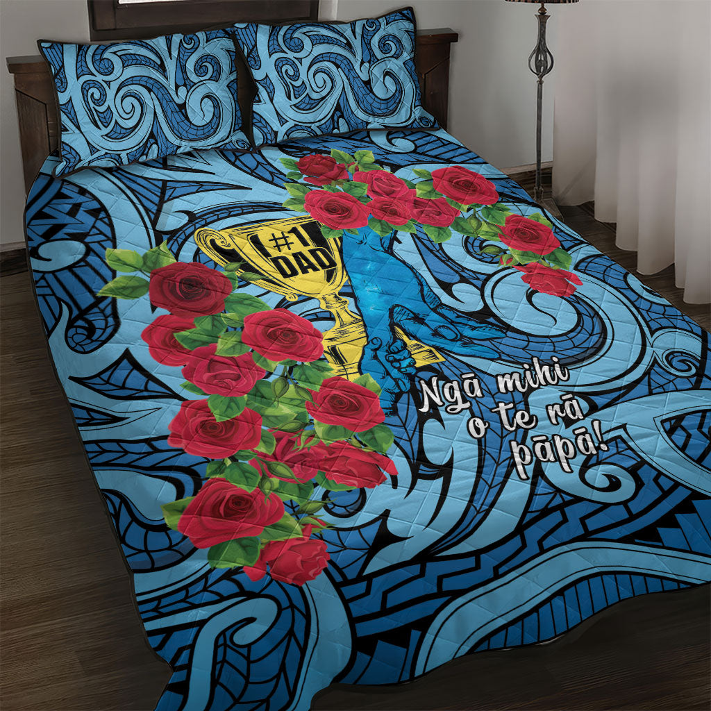 New Zealand Father's Day Quilt Bed Set Best Dad Trophy Red Rose Maori Pattern