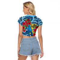 Personalised New Zealand Father's Day Raglan Cropped T Shirt Best Dad Trophy Red Rose Maori Pattern LT22 - Polynesian Pride