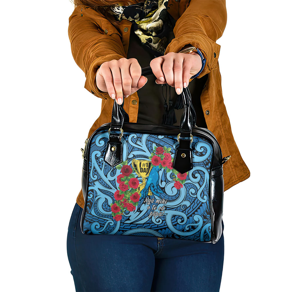 New Zealand Father's Day Shoulder Handbag Best Dad Trophy Red Rose Maori Pattern
