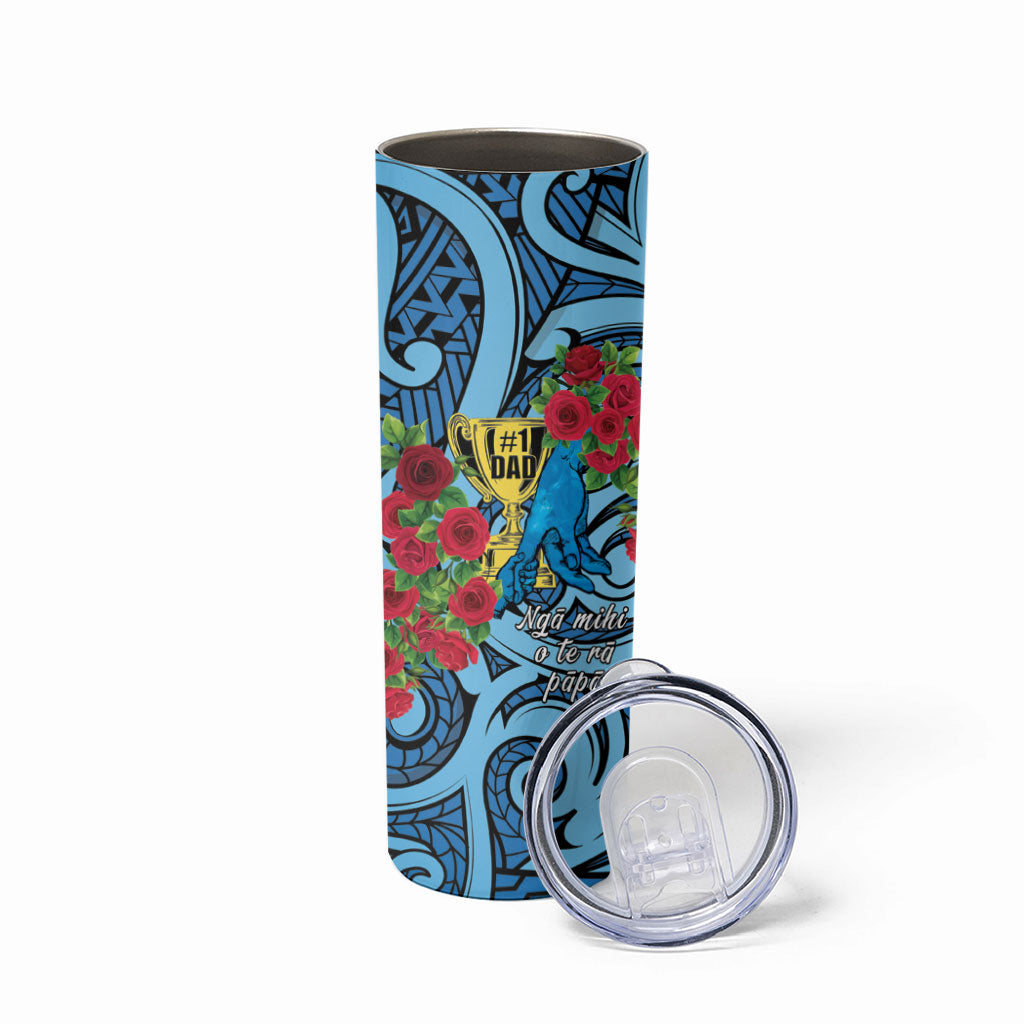 Personalised New Zealand Father's Day Skinny Tumbler Best Dad Trophy Red Rose Maori Pattern LT22 - Polynesian Pride