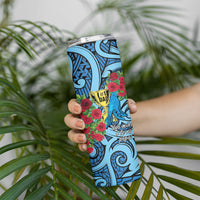 Personalised New Zealand Father's Day Skinny Tumbler Best Dad Trophy Red Rose Maori Pattern LT22 - Polynesian Pride