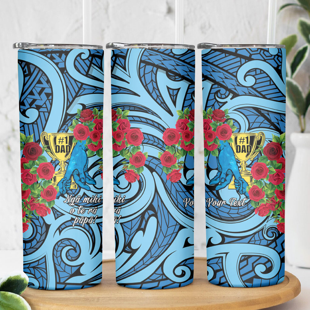 Personalised New Zealand Father's Day Skinny Tumbler Best Dad Trophy Red Rose Maori Pattern LT22 - Polynesian Pride