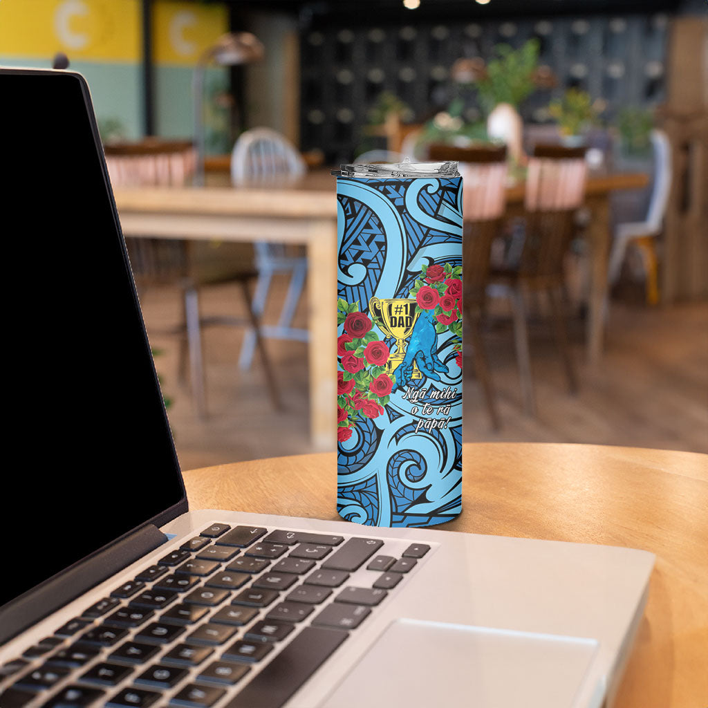 Personalised New Zealand Father's Day Skinny Tumbler Best Dad Trophy Red Rose Maori Pattern LT22 - Polynesian Pride