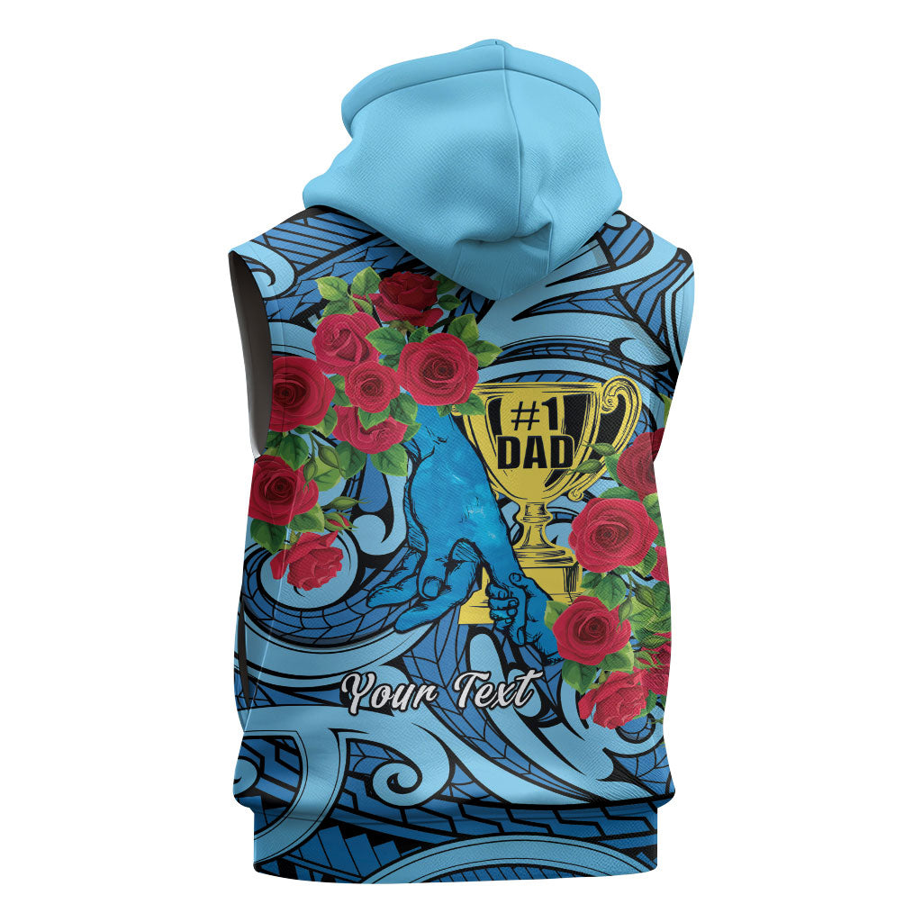 Personalised New Zealand Father's Day Sleeveless Hoodie Best Dad Trophy Red Rose Maori Pattern LT22 - Polynesian Pride