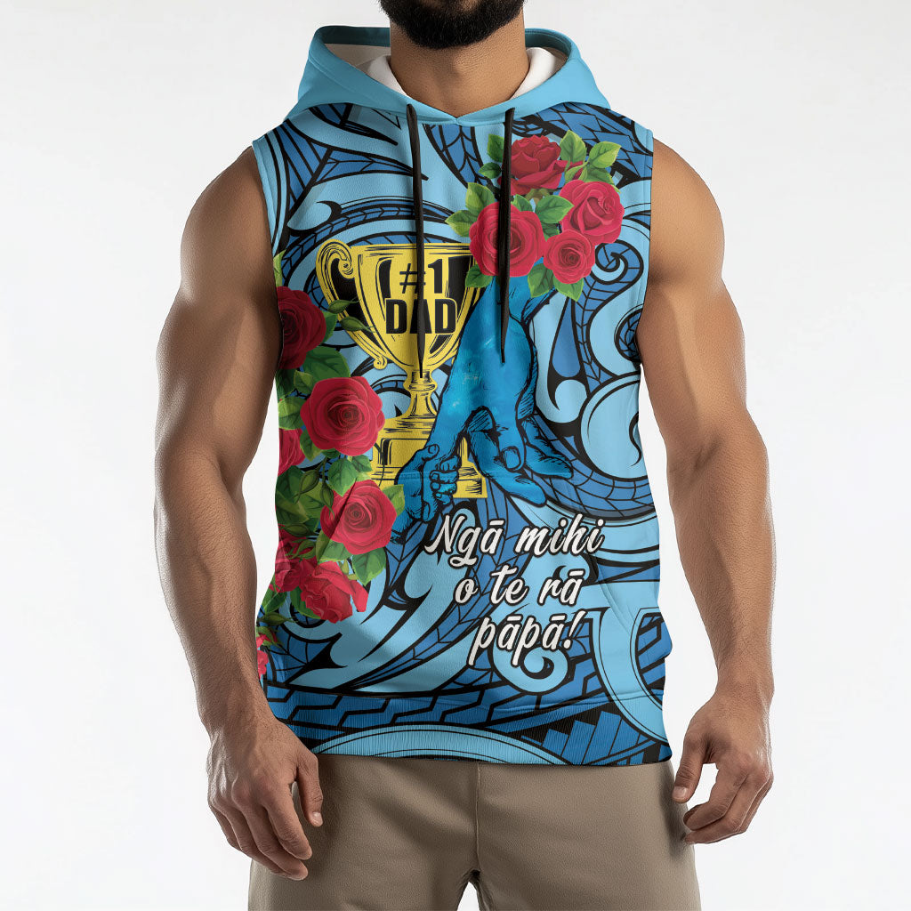 Personalised New Zealand Father's Day Sleeveless Hoodie Best Dad Trophy Red Rose Maori Pattern LT22 - Polynesian Pride