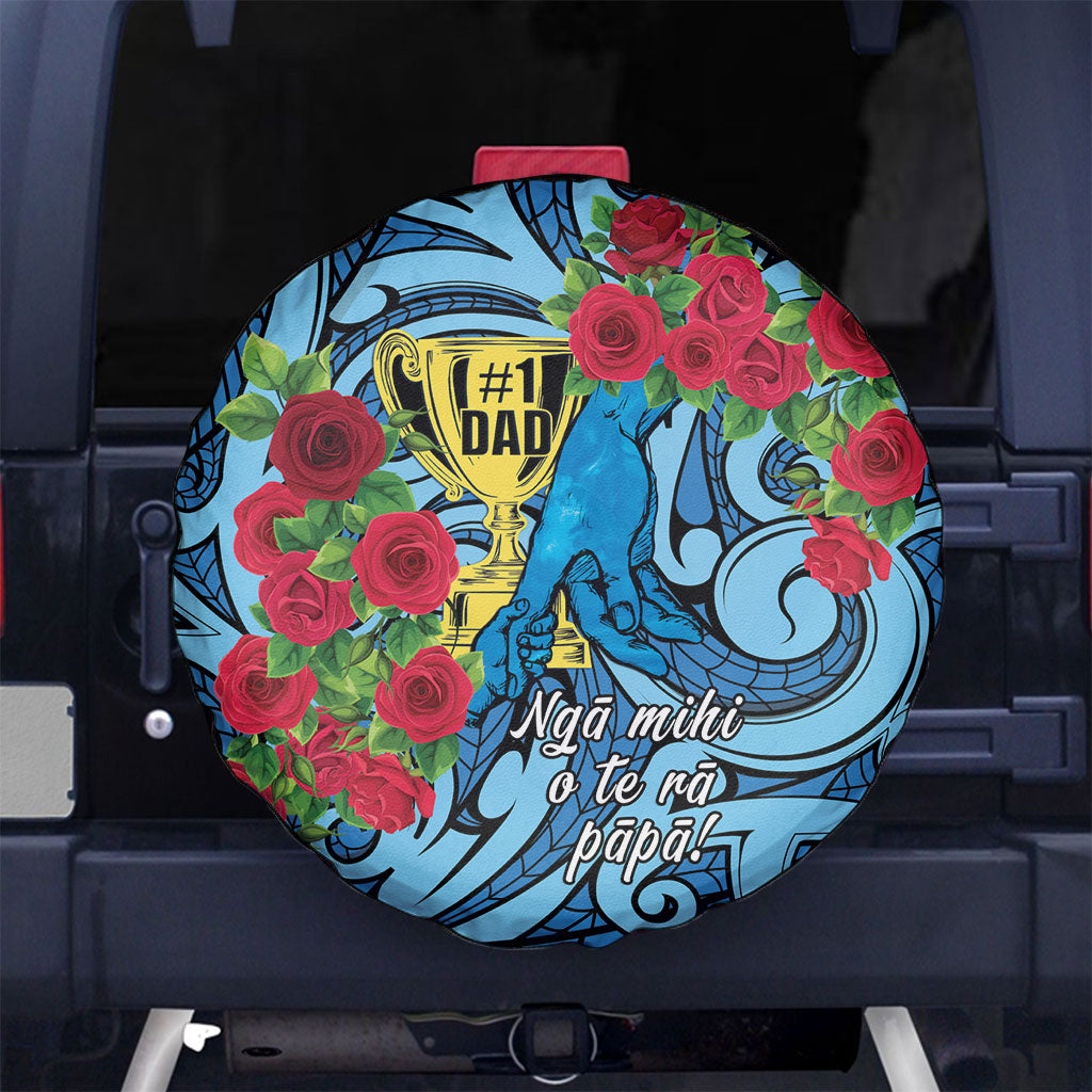 New Zealand Father's Day Spare Tire Cover Best Dad Trophy Red Rose Maori Pattern