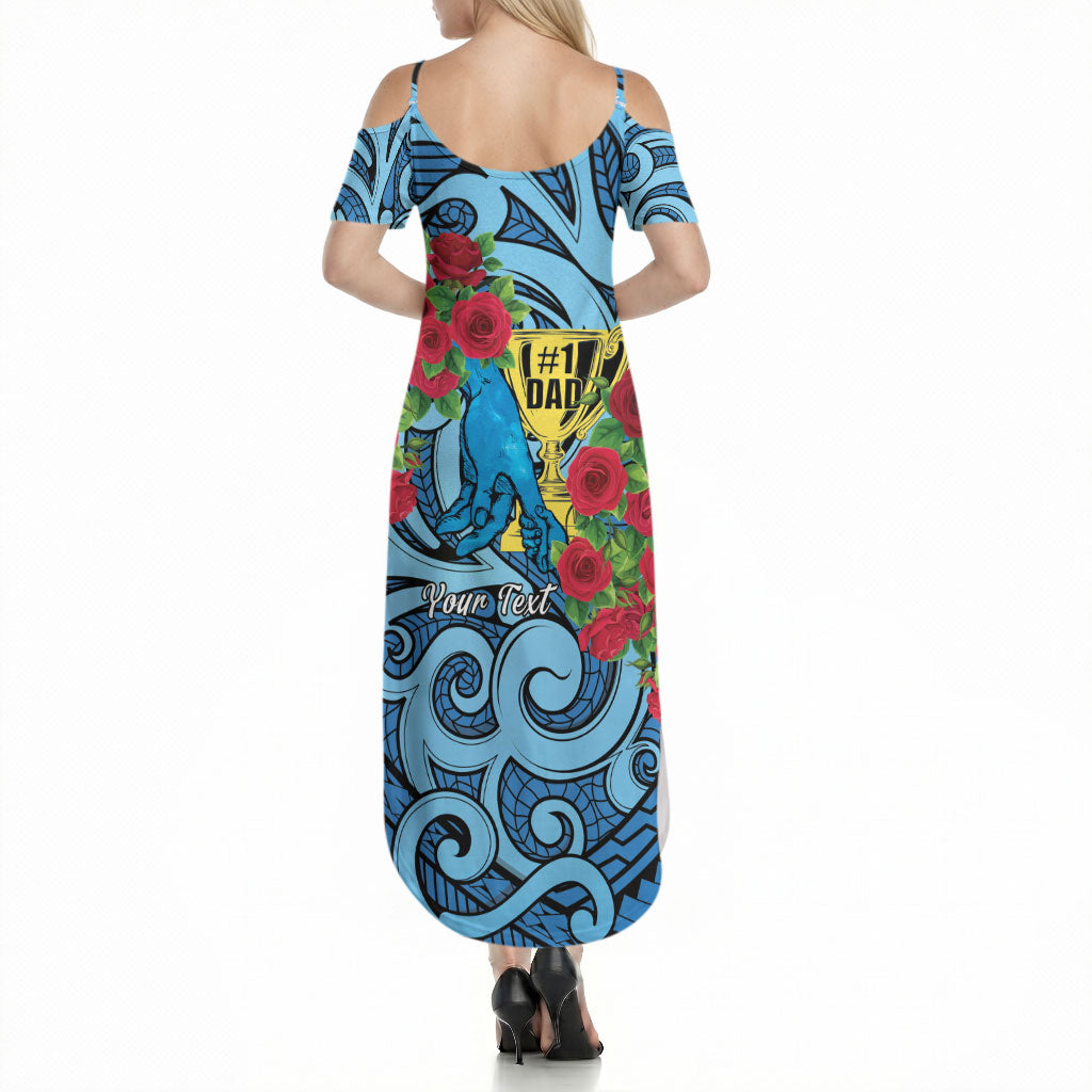 Personalised New Zealand Father's Day Summer Maxi Dress Best Dad Trophy Red Rose Maori Pattern LT22 - Polynesian Pride