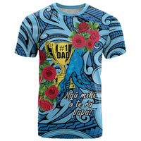 Personalised New Zealand Father's Day T Shirt Best Dad Trophy Red Rose Maori Pattern LT22 Blue - Polynesian Pride