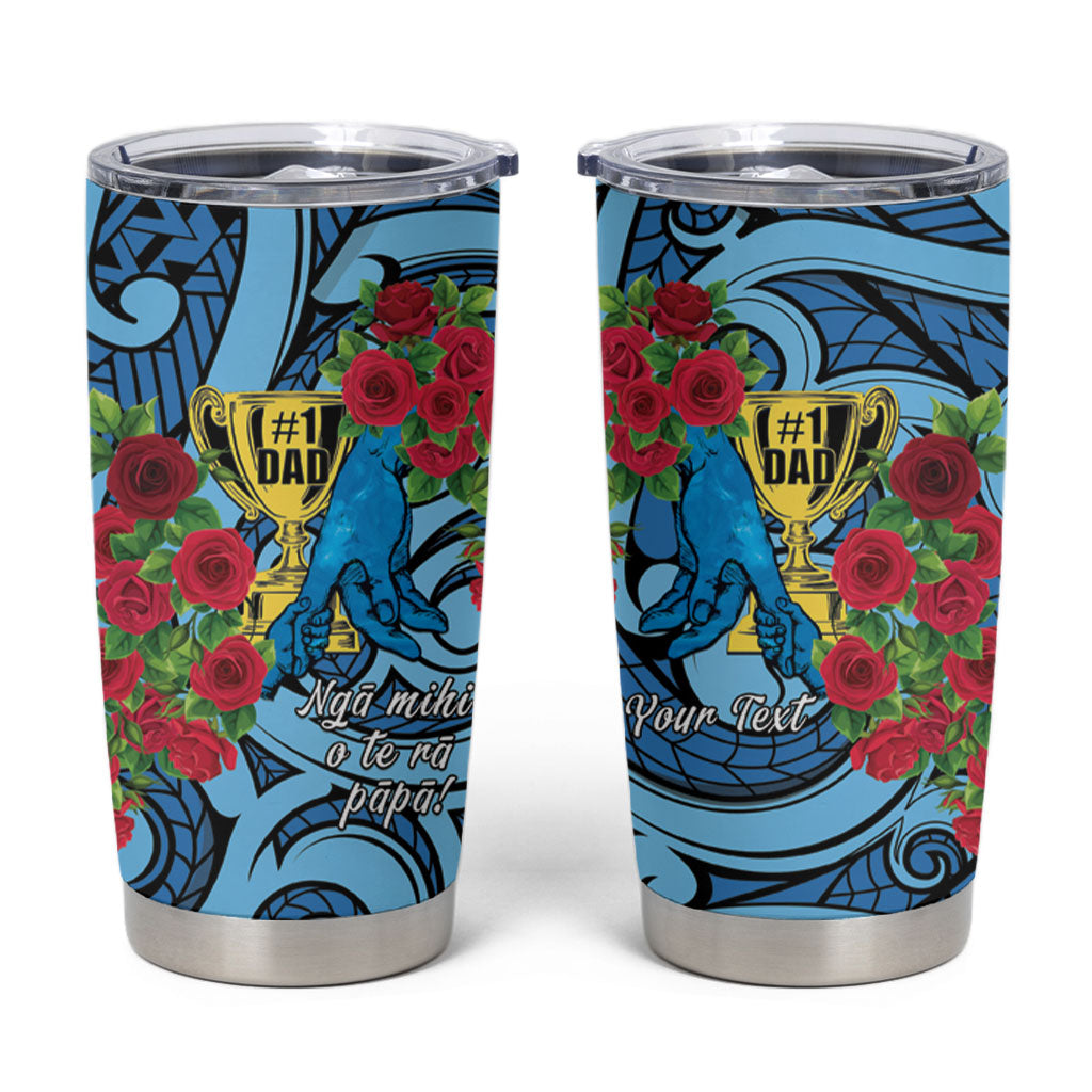 Personalised New Zealand Father's Day Tumbler Cup Best Dad Trophy Red Rose Maori Pattern