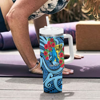 Personalised New Zealand Father's Day Tumbler With Handle Best Dad Trophy Red Rose Maori Pattern LT22 - Polynesian Pride