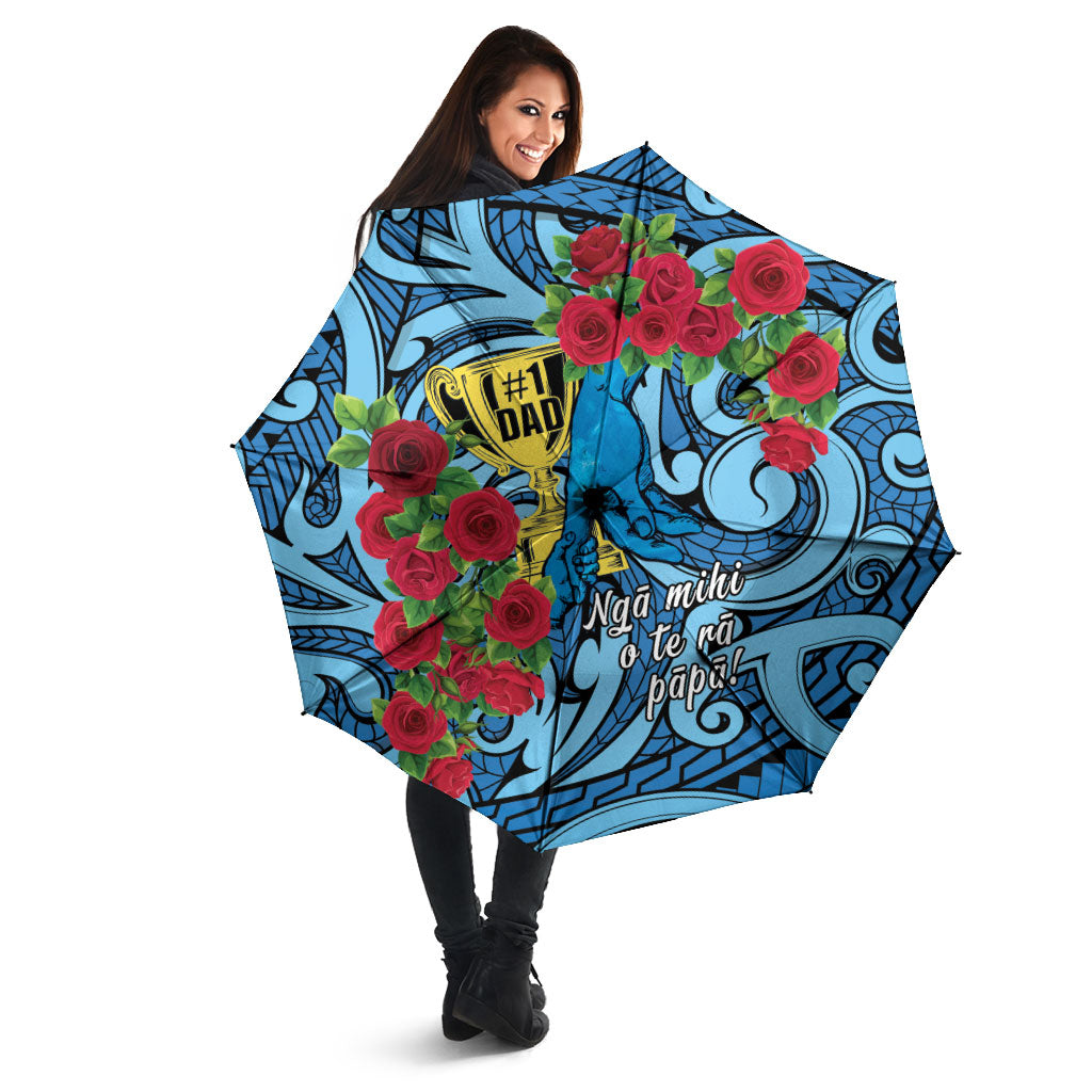 New Zealand Father's Day Umbrella Best Dad Trophy Red Rose Maori Pattern LT22 - Polynesian Pride