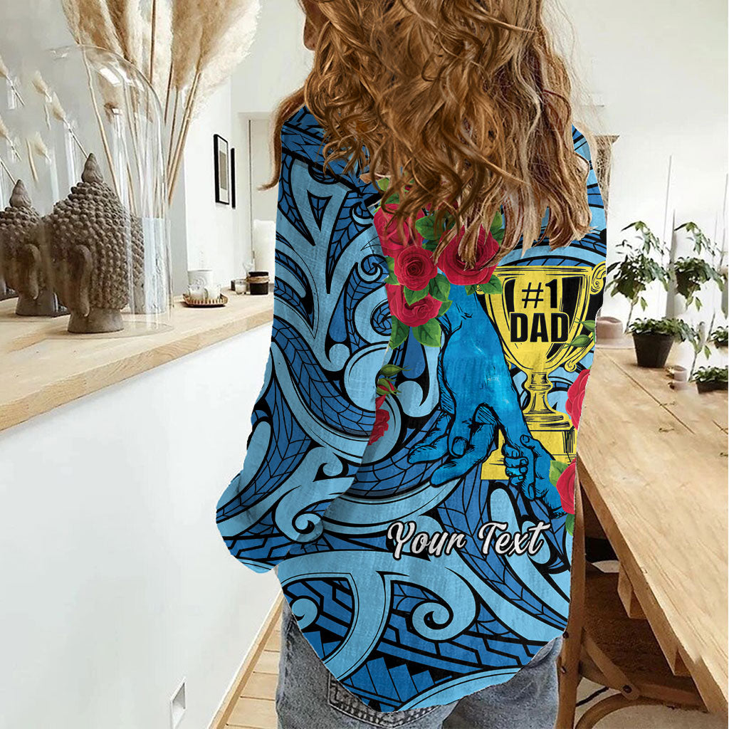 Personalised New Zealand Father's Day Women Casual Shirt Best Dad Trophy Red Rose Maori Pattern LT22 - Polynesian Pride