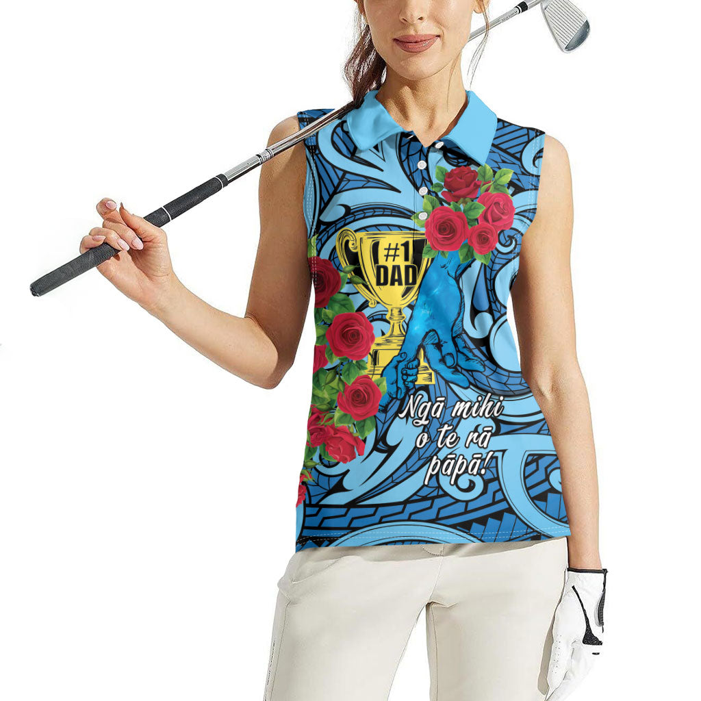 Personalised New Zealand Father's Day Women Sleeveless Polo Shirt Best Dad Trophy Red Rose Maori Pattern LT22 - Polynesian Pride