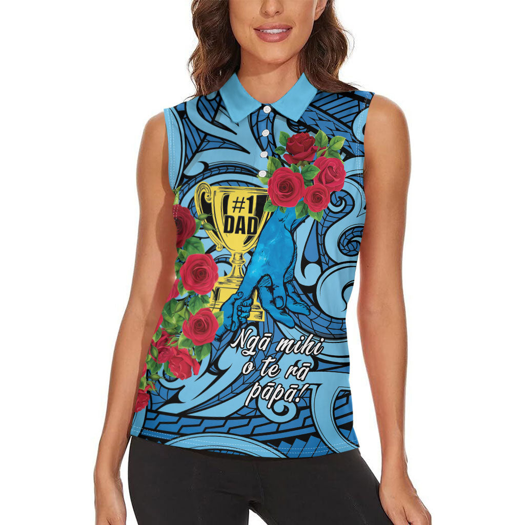 Personalised New Zealand Father's Day Women Sleeveless Polo Shirt Best Dad Trophy Red Rose Maori Pattern LT22 - Polynesian Pride