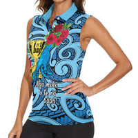 Personalised New Zealand Father's Day Women Sleeveless Polo Shirt Best Dad Trophy Red Rose Maori Pattern LT22 - Polynesian Pride