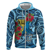Personalised New Zealand Father's Day Zip Hoodie Best Dad Trophy Red Rose Maori Pattern LT22 Zip Hoodie Blue - Polynesian Pride