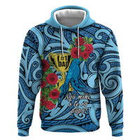 Personalised New Zealand Father's Day Zip Hoodie Best Dad Trophy Red Rose Maori Pattern LT22 Pullover Hoodie Blue - Polynesian Pride