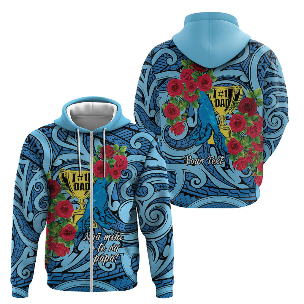 Personalised New Zealand Father's Day Zip Hoodie Best Dad Trophy Red Rose Maori Pattern LT22 - Polynesian Pride