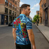 Personalised New Zealand Father's Day Zipper Polo Shirt Best Dad Trophy Red Rose Maori Pattern LT22 - Polynesian Pride